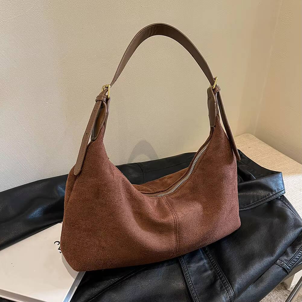 Vintage Handbag Purse for Women Suede Shoulder Causal Crossbody Bags Female Luxury Designer Clutch Ladies Crescent Hobo Bag ddmynov