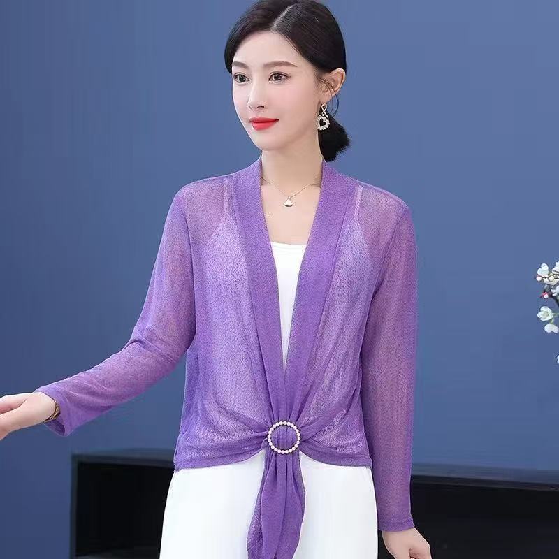 K1009 Spring and autumn thin ice silk mesh cardigan summer with skirt sunscreen shawl small outer tops for women