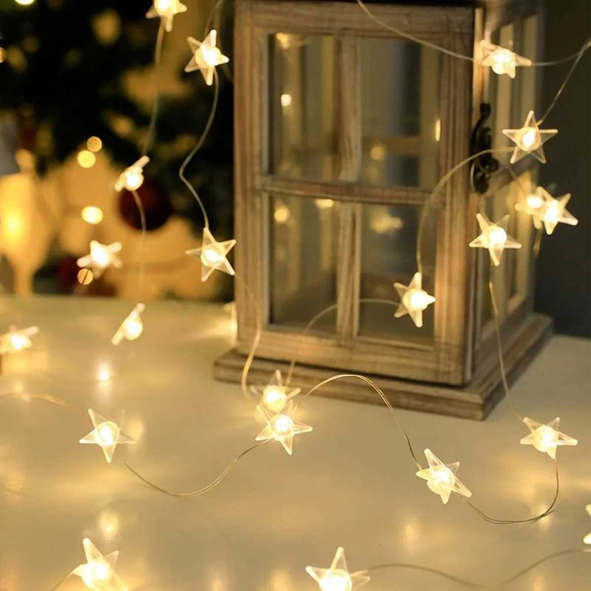 1PC Copper Wire Star String Lights Waterproof Battery Operated Decorative Fairy Lights For Garden Yard Home Scene Living Decor XJ250612
