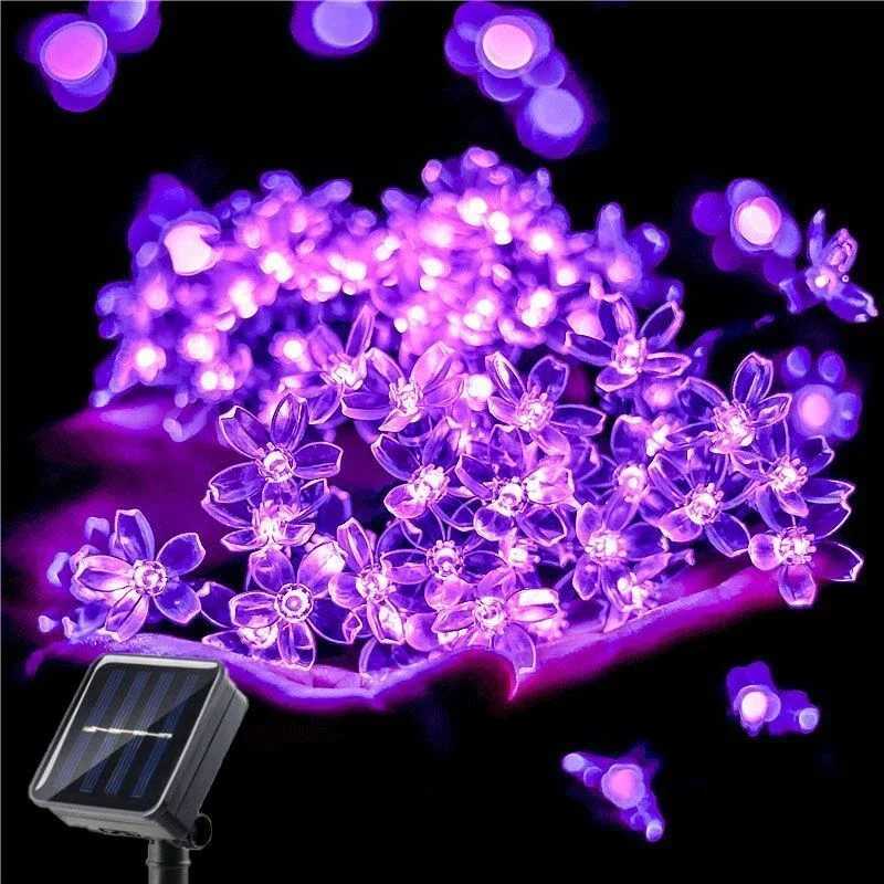 Solar Fairy String Light Sakura Garlands 5/7/12M Peach Flower Cherry LED Lamp for Wedding Party Garden Christmas Outdoor Decor XJ250612