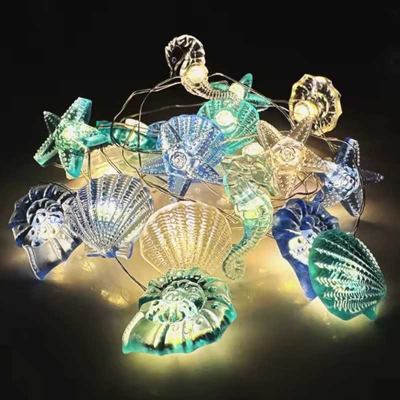 2M 20LED Marine Themed Fairy Light String Seashell Starfish String Light Ocean Theme Party Kids Bedroom DIY Home Decorations XJ250612