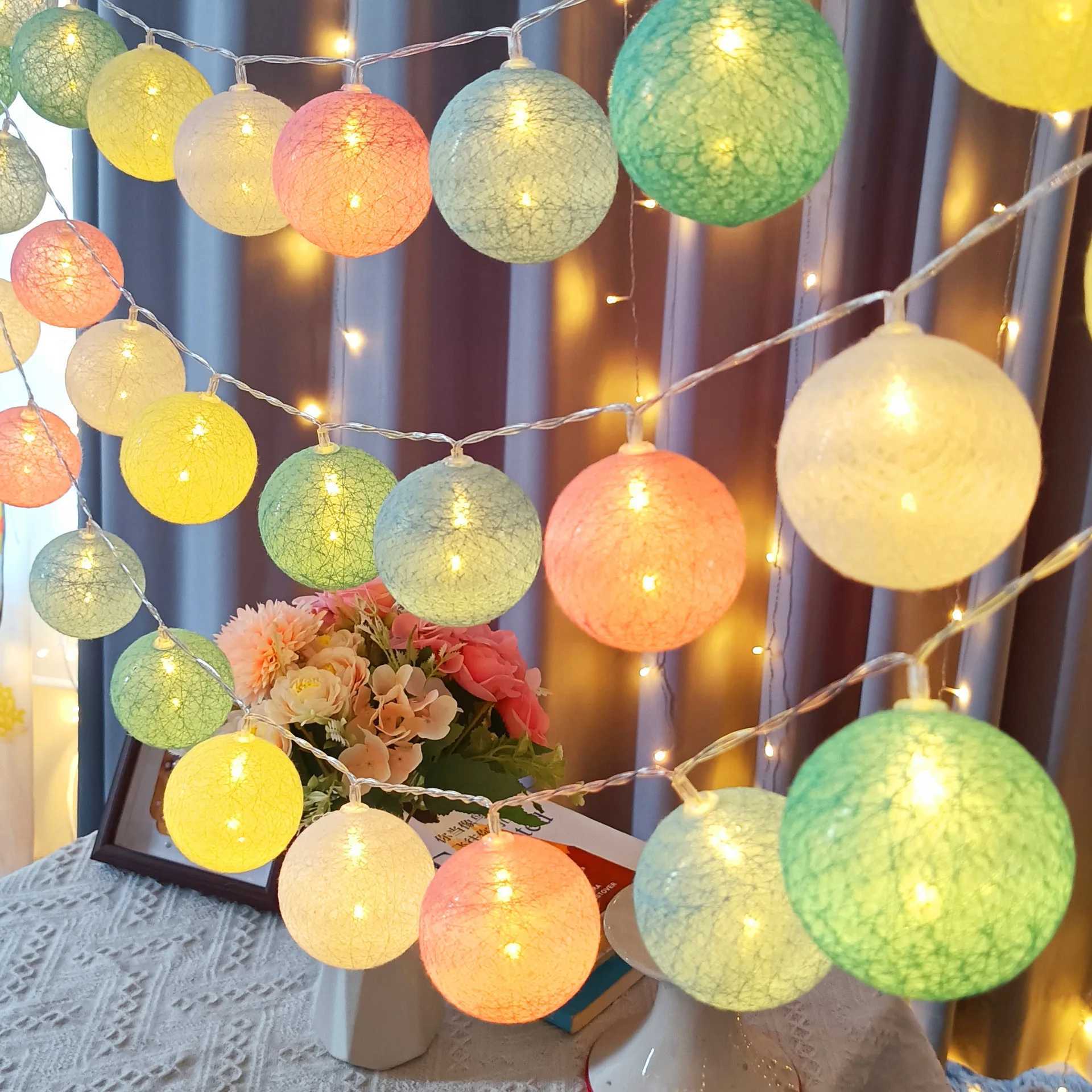 Wedding Fairy Garland 4CM LED Cotton Thread Ball String Lights Christmas Decoration 2025 Outdoor Garden New Year Bedroom Decor XJ250612
