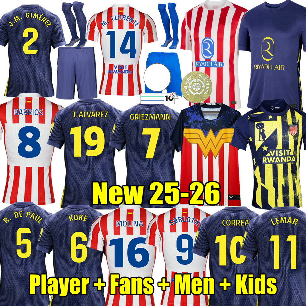 24 25 26 J. ALVAREZ Retro Atletico DE PAUL MadridS GRIEZMANN soccer jerseys DAVID VILLA 94 95 96 97 vintage 13 14 15 F. TORRES Classic Football Shirt men kids DAVID VILLA