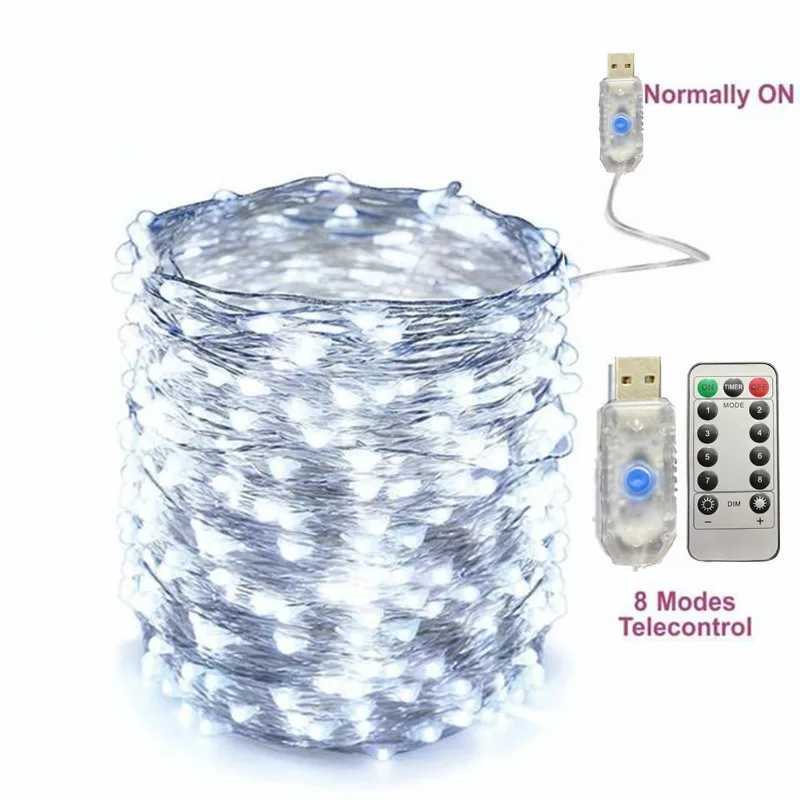 New Year Christmas Decoration Holiday Fairy Lamp Copper Wire USB LED Indoor Home Decor Warm White RGB String with Remote Control XJ250612