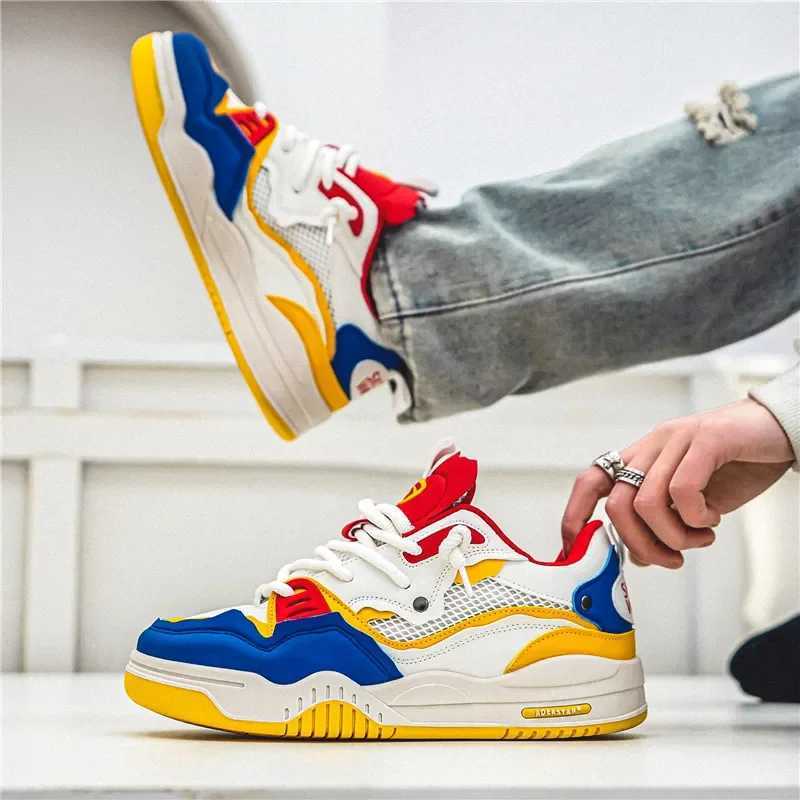 Mens Vulcanized Shoes Trendy Personalized Teenagers Casual Shoes Round Toe Lace-Up Plus Size Platform Shoes Men Shoes For Sale Z250613