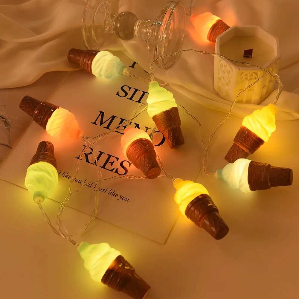 Fairy Lights LED Ice Cream String Rainbow Garland Christmas Tree Kids Bedroom Living Room Decor Lamp Patio Wedding Party Outdoor XJ250612