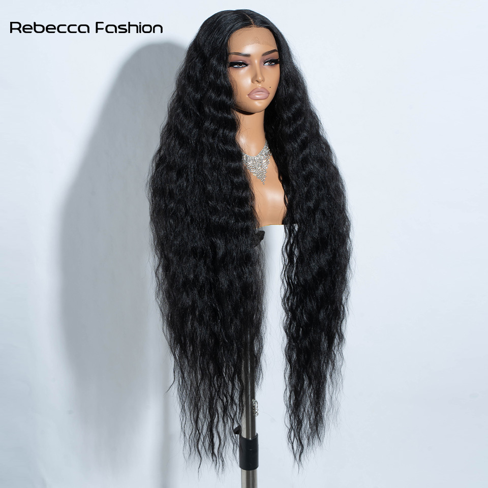 Rebecca Fashion 42 Inch Super Long Synthetic Lace Front Wigs For Black Women Long Curly Hair Cosplay Black Blonde Ombre Wig Heat Resistant Fiber