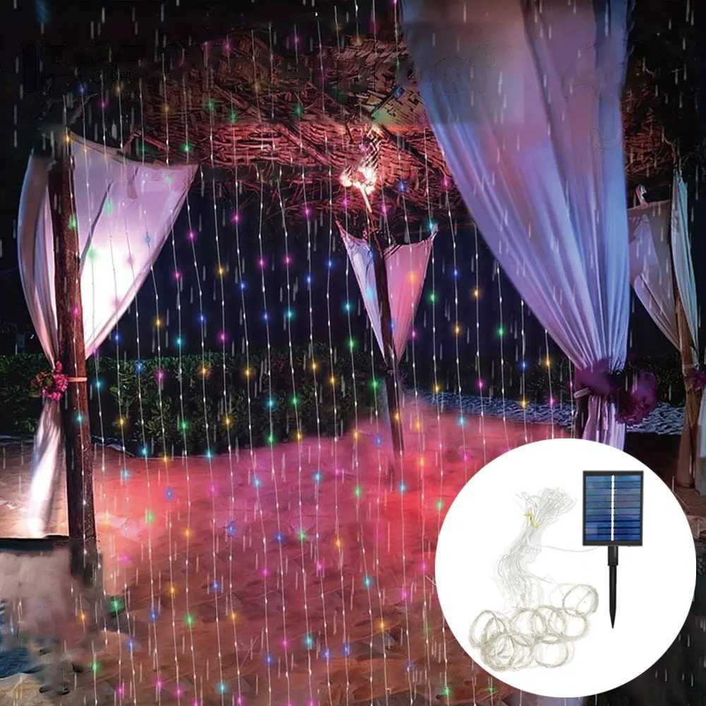 Solar Curtain Light LED Outdoor Waterproof 300leds Garland Decoration String Lights Yard Christmas Fairy Garland String Lights XJ250612