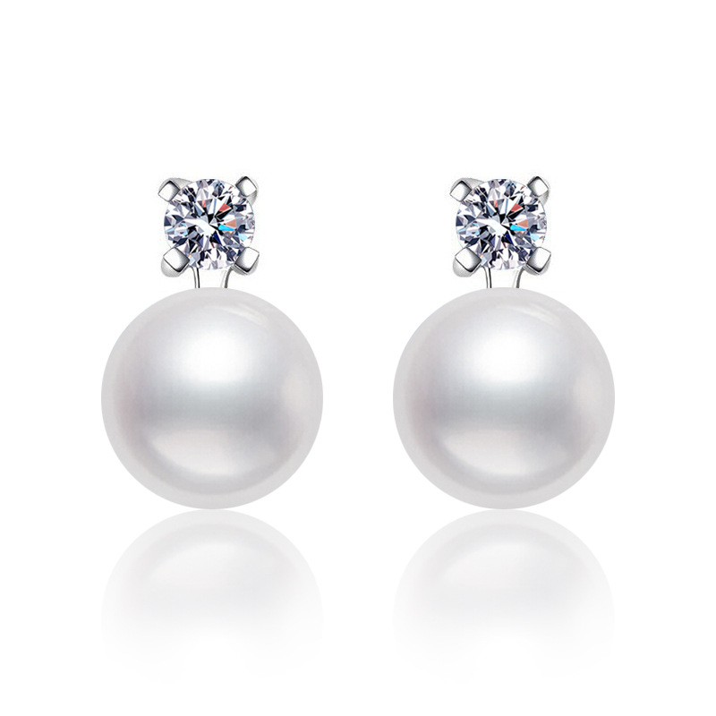 S925 Sterling Silver Stud Earrings, Korean Style Princess Design with Moissanite and Natural Pearl Drop Earrings, Women's Fashion Jewelry