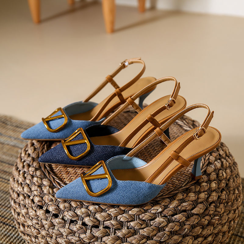 free shipping new designer Dress Shoes high heels sandals women Stiletto Heel womens indoor outdoor casual denim pointed toe shoe trainers