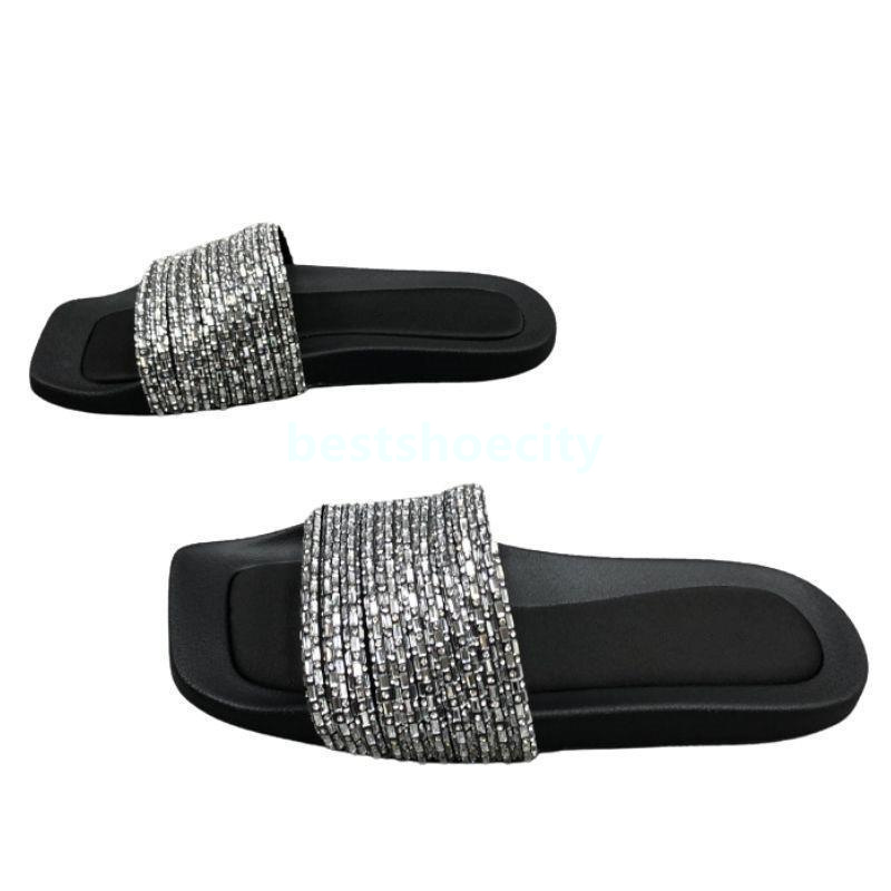 free shipping designer slides women sandals crystal slippers summer luxury fashion open-toe womens sliders casual mules flats slipper