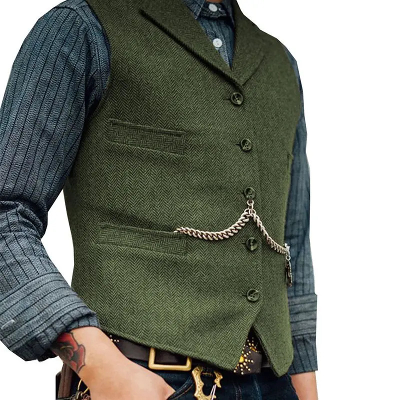 Business Waistcoat Jacket Casual Slim Fit Gilet Homme Vests for Groosmen Man Wedding Mens Suit Vest Brown Wool Tweed 250610A