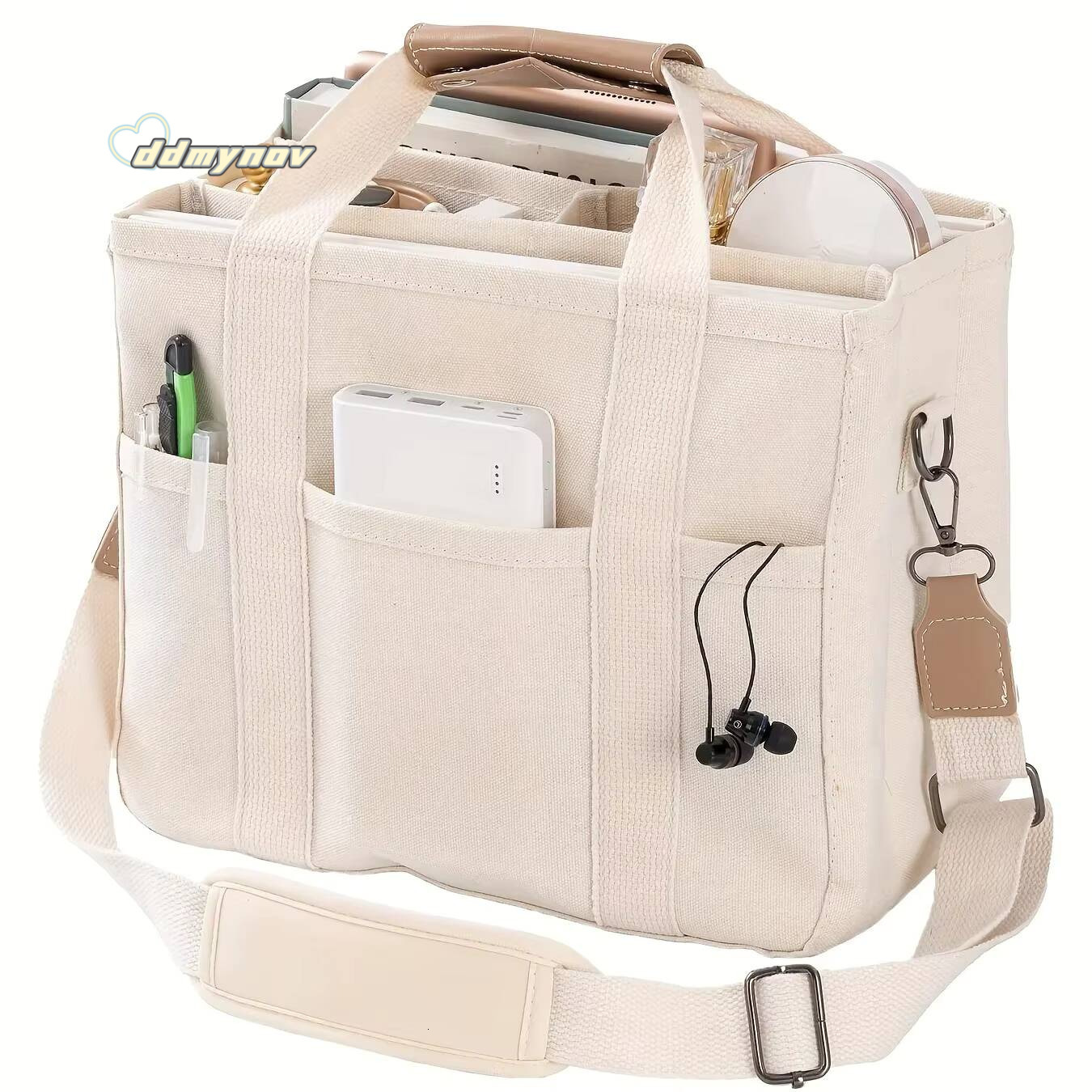 Ladies Canvas Handbag Multi Pocket Large Capacity Tote Adjustable Strap Casual Shoulder Shopping Bag ddmynov