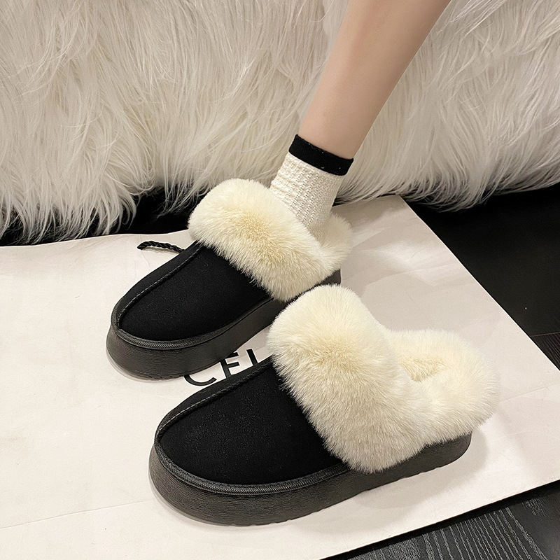 Free Shipping Winter New Design Thick Bottom Baotou Hairy Slippers for Women Wearing Snow Warm Cotton Dragging Size 36-41