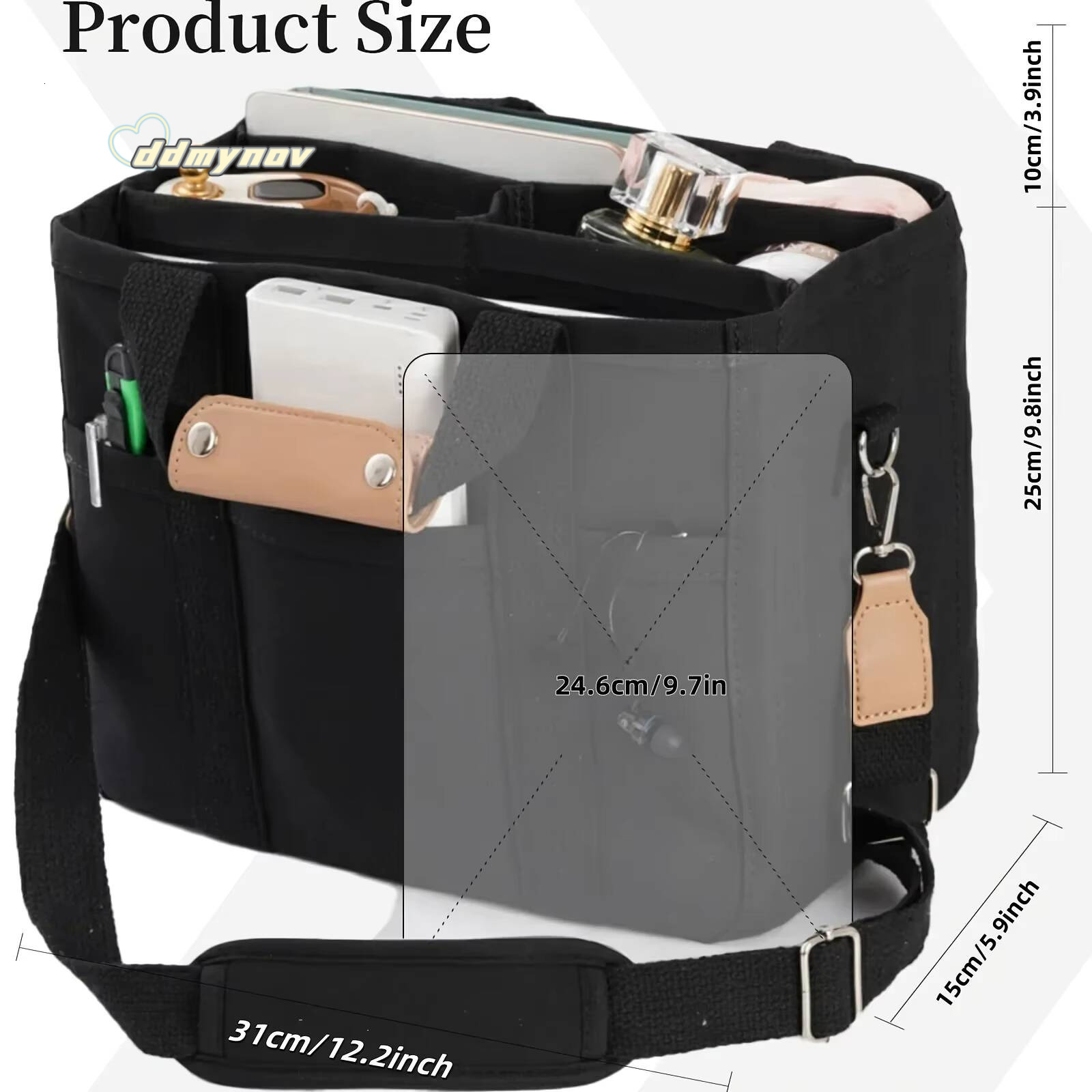 Ladies Canvas Handbag Multi Pocket Large Capacity Tote Adjustable Strap Casual Shoulder Shopping Bag ddmynov