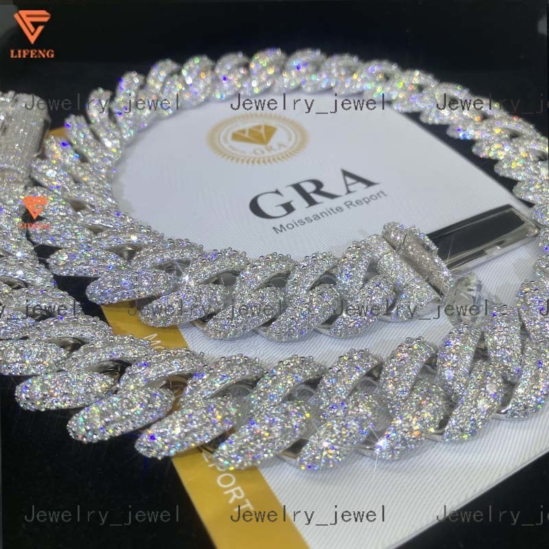 Mens Necklace Big Size 20MM VVS Moissanite With Certificate Gold Plated Cuban Link Chain for Hip-hop Rapper Singer
