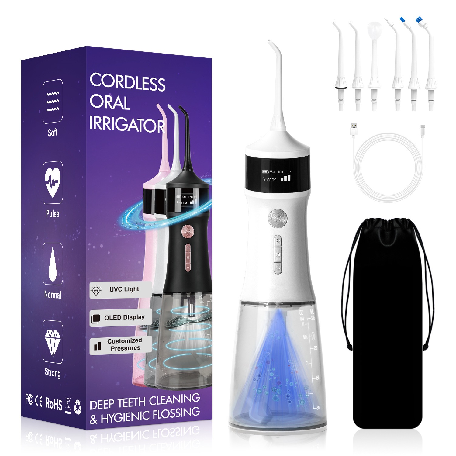 Luxury Dental Oral Irrigator IPX7 Portable Water Flosser Oral Hygiene Portable Ultrasonic Smart Scaler Long Battery Life Dental Flosser