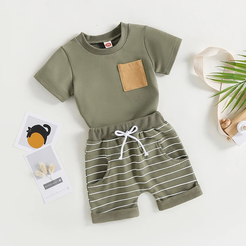 -03-01 Lioraitiin 0-4Years Baby Kids Boys 2Pcs Summer Set Short Sleeve Crew Neck T-shirt with Striped Shorts Outfit 250613