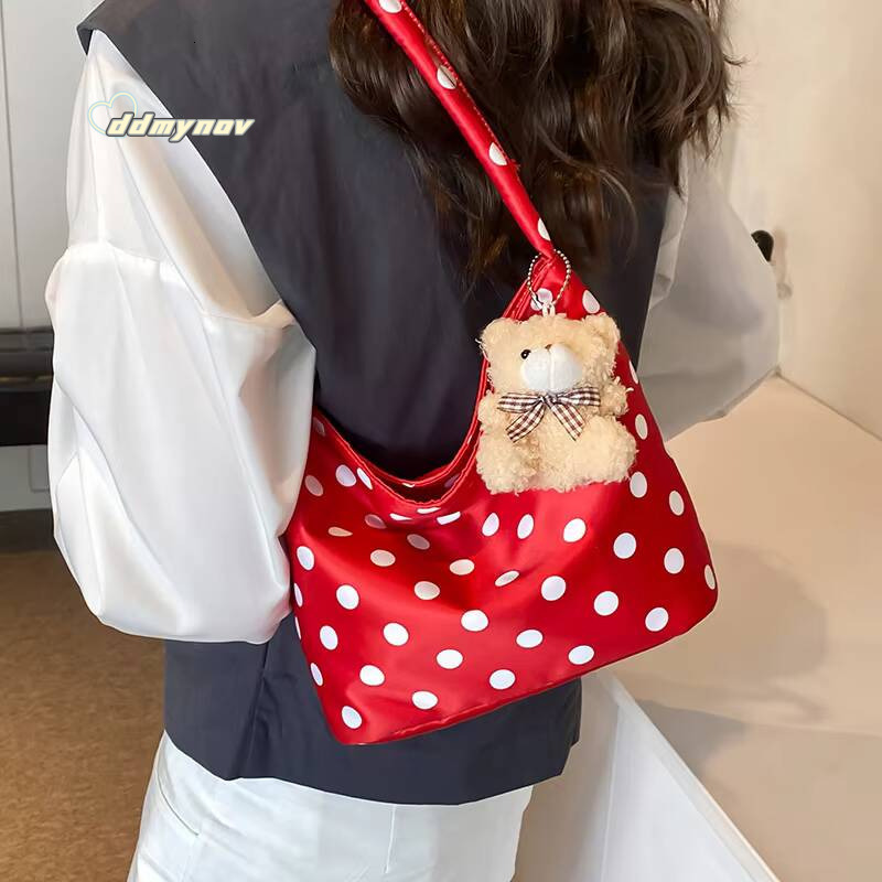1pcs pure color polka dot shoulder fashion armpit bucket bag comes with pendant ddmynov