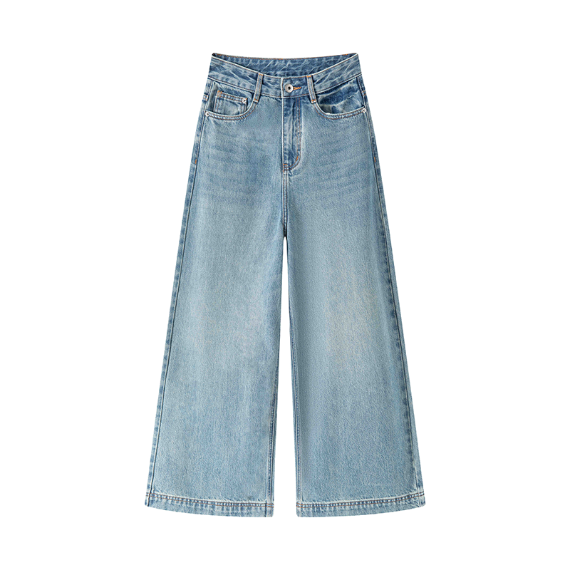 Slim fit mid-waist cobalt jeans in loose cut and soft fabric wide-leg pants K9553