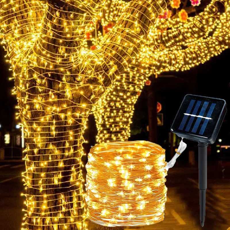 50/100/200/300 LED Solar Fairy Waterproof Copper Wire String Lights Party Garland Solar Power Lamp for Outdoor Garden Wedding XJ250612