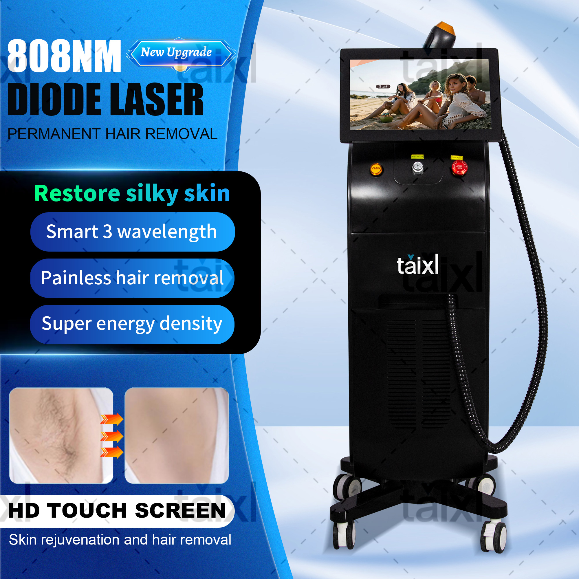 2025 3000W Alexandrite Ice Platinum Laser Hair Removal Machine 3 wavelength Sapphire Cooling Permanent Painless for Women Home Use Salon Effect