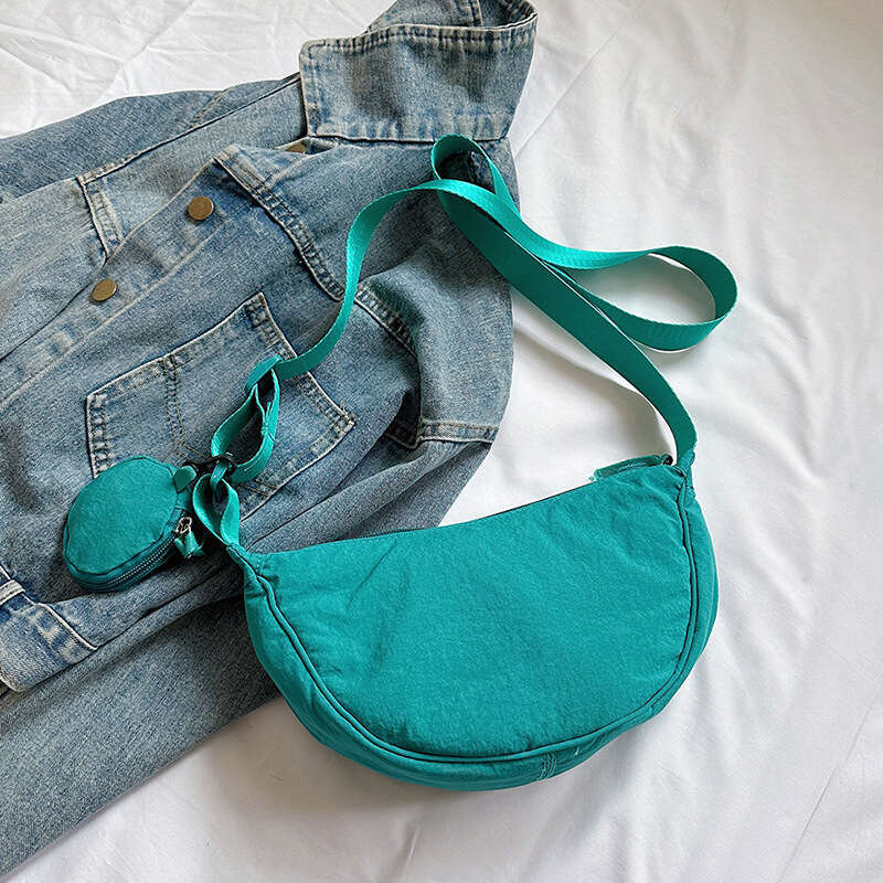 Simple and Elegant Solid Color Small Cloth Fashion Mori Style College Student Shoulder Lightweight Large Capacity Crossbody Dumpling Bag