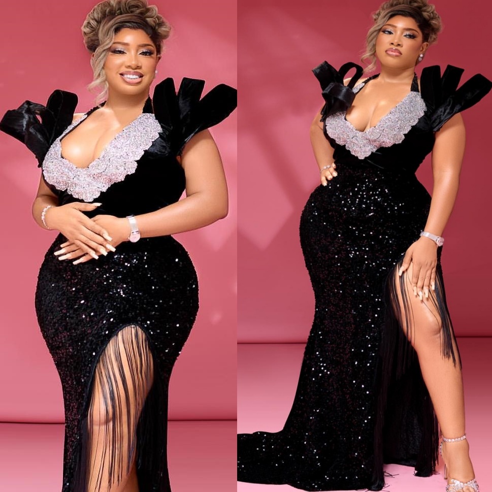 Black Mermaid Prom Dresses 2025 Halter Lace Tassels Sequined Evening Formal Party Second Birthday Engagement Gowns Plus Size Dress For Special Occasio