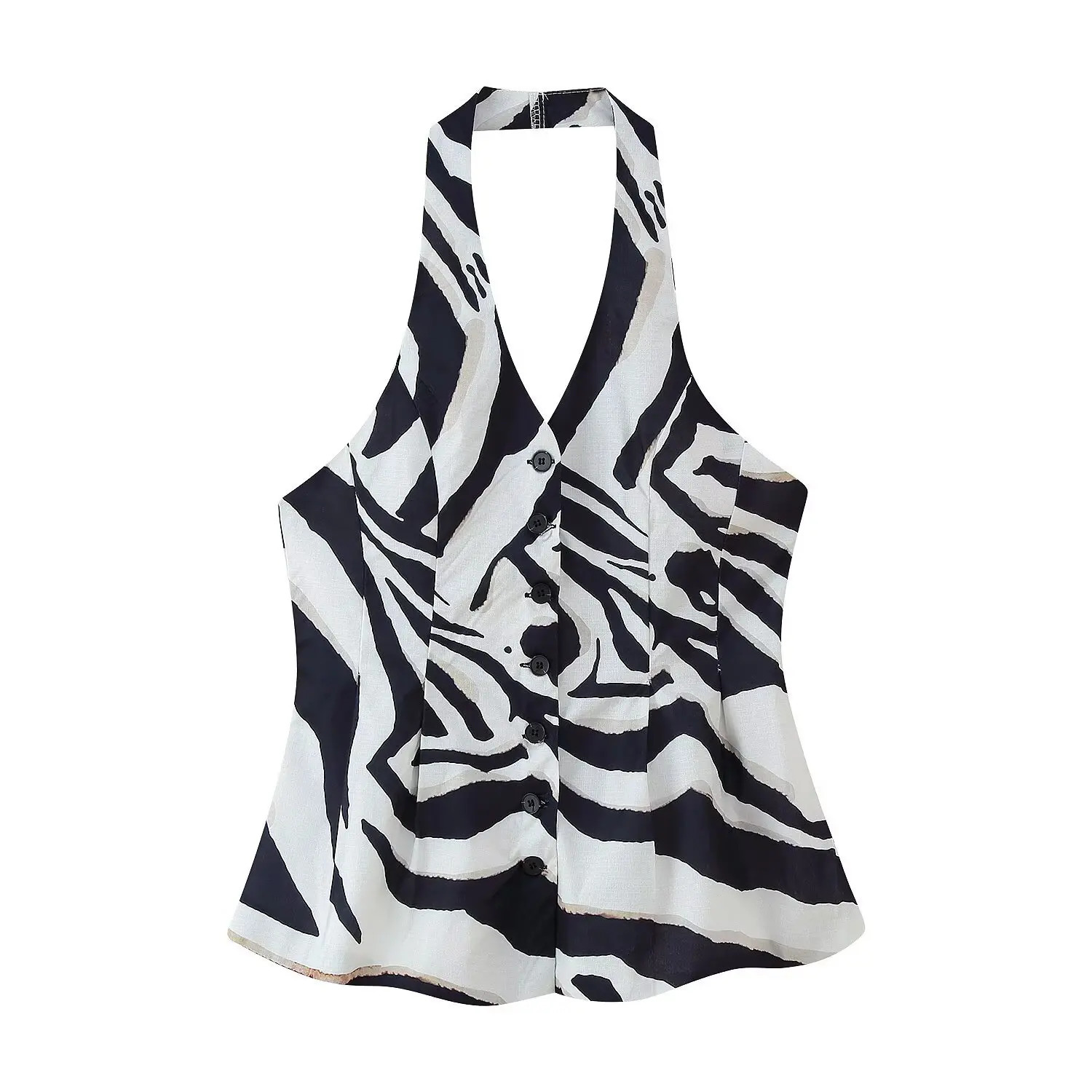 Zebra Print Linen Blend Vest Wide Leg Pants Set Womens Casual Loungewear Summer Outfit Comfortable Loose Fit 2 Piece Outfit 250606