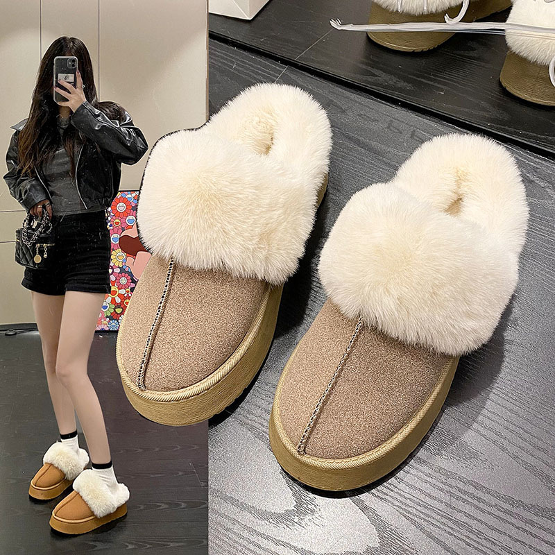 Free Shipping Winter New Design Thick Bottom Baotou Hairy Slippers for Women Wearing Snow Warm Cotton Dragging Size 36-41