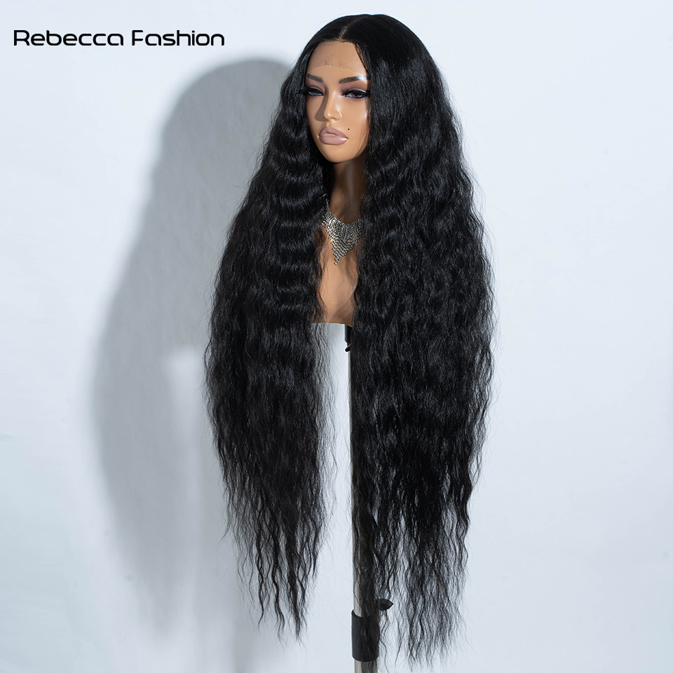 Rebecca Fashion 42 Inch Super Long Synthetic Lace Front Wigs For Black Women Long Curly Hair Cosplay Black Blonde Ombre Wig Heat Resistant Fiber