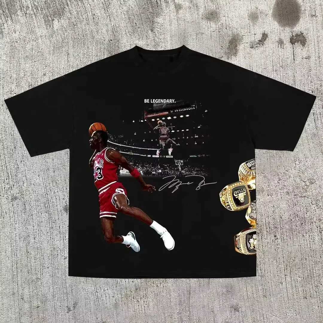 Harajuku Trendy American Retro Basketball All-Star Print Mens T-Shirt Y2K Summer Oversized Cotton T-Shirt Street Rap Culture X250613