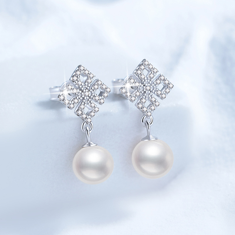 Full Diamond Moissanite Stud Earrings, S925 Sterling Silver Earrings, Women's Natural Freshwater Pearl Earrings, Premium Fashion Earrings, Wholes