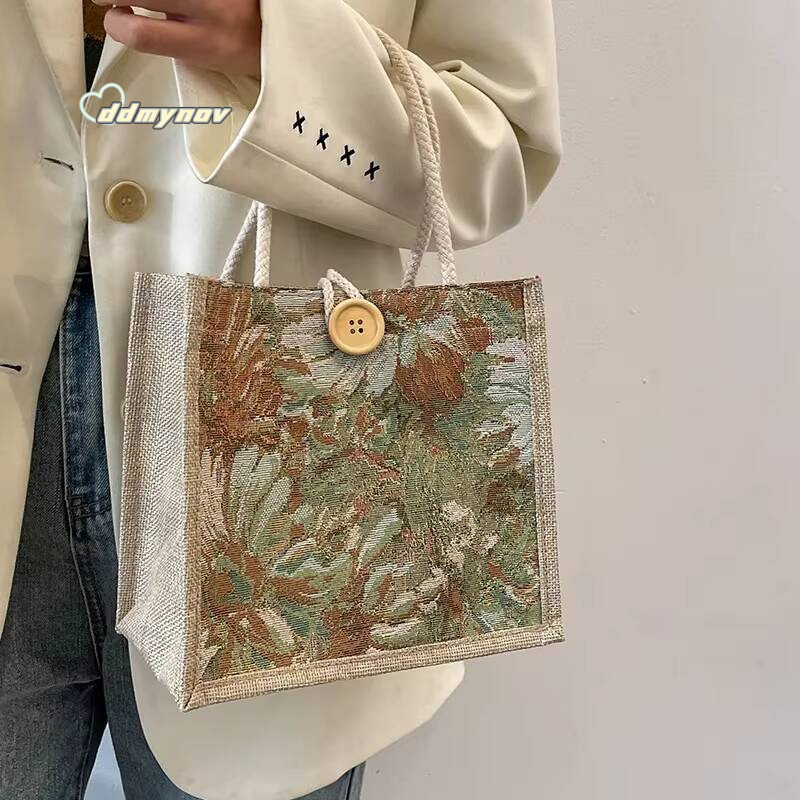 Portable Hand Linen Bag Women Ins Style Students Handbags Fashion Ladies Top-handle Bags Designer Luxury Bolsa ddmynov
