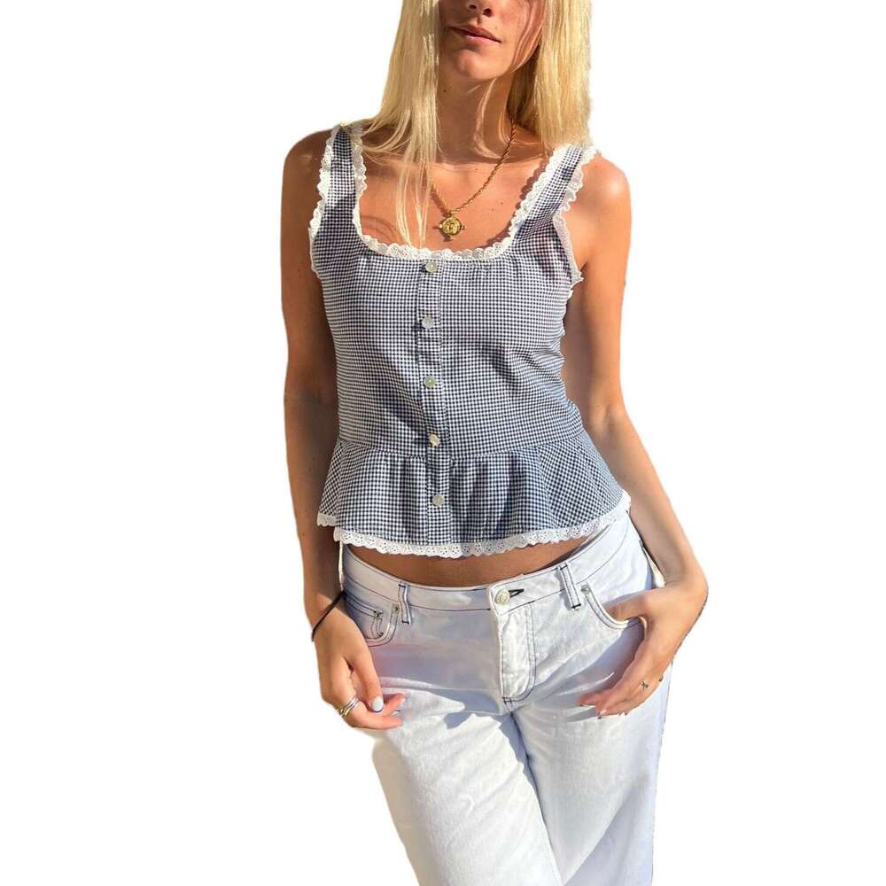 hoodie Women's Wear Summer New Women's Versatile Plaid Lace Trim Vest Bra Top jacket