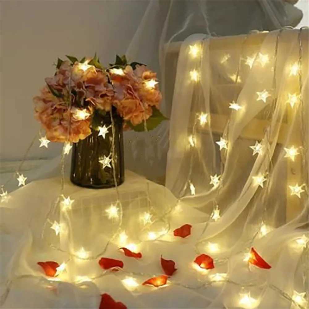Star String Lights Fairy Lights for Bedroom String Battery Powered Adapter Christmas Lights Wedding Party Ramadan Decorations XJ250612