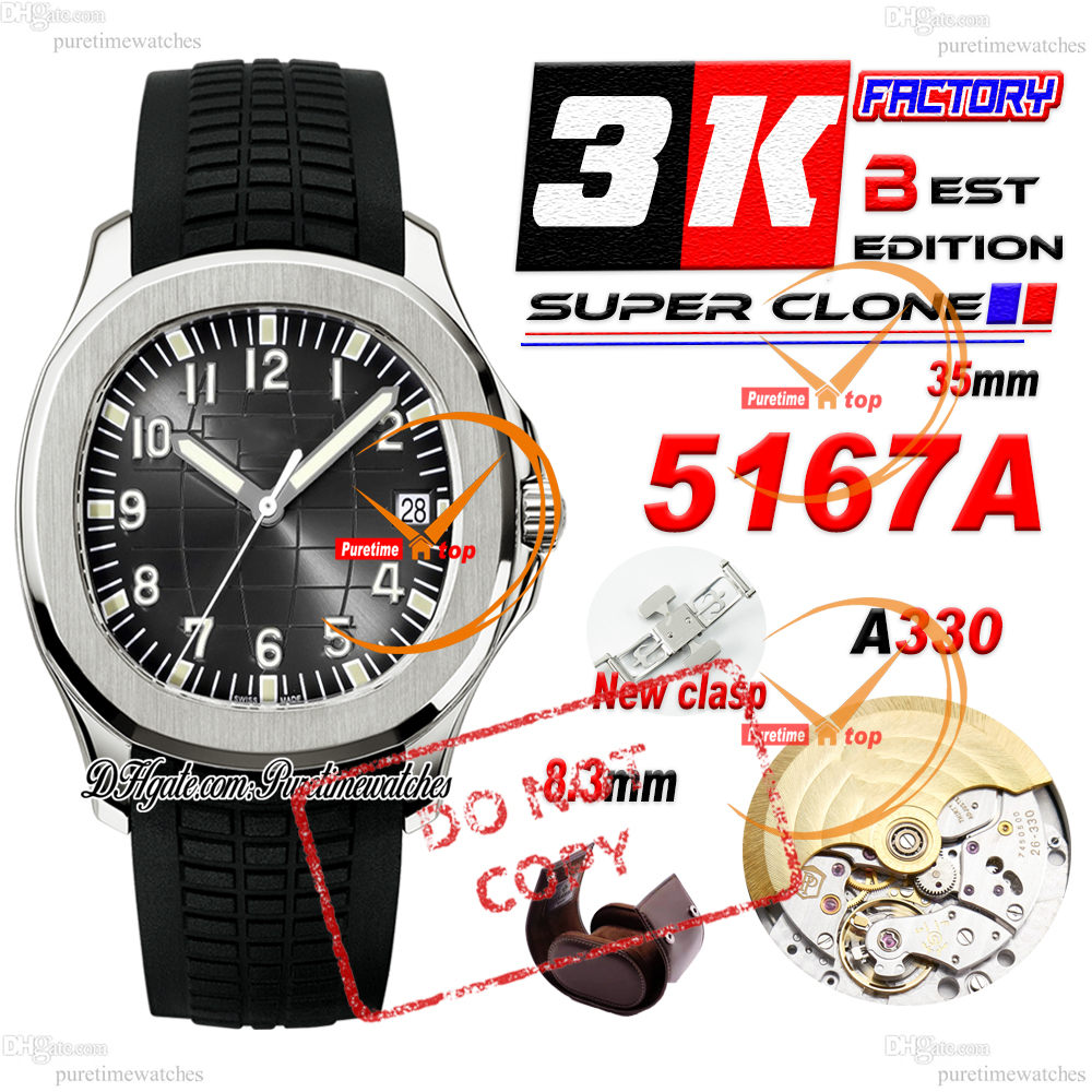 5167A A330 Automatic Womens Watch Jumbo 3KF 35mm Steel Case Black Dial Number Markers Rubber Strap Puretimewatches Ladies Watches (New clasp)