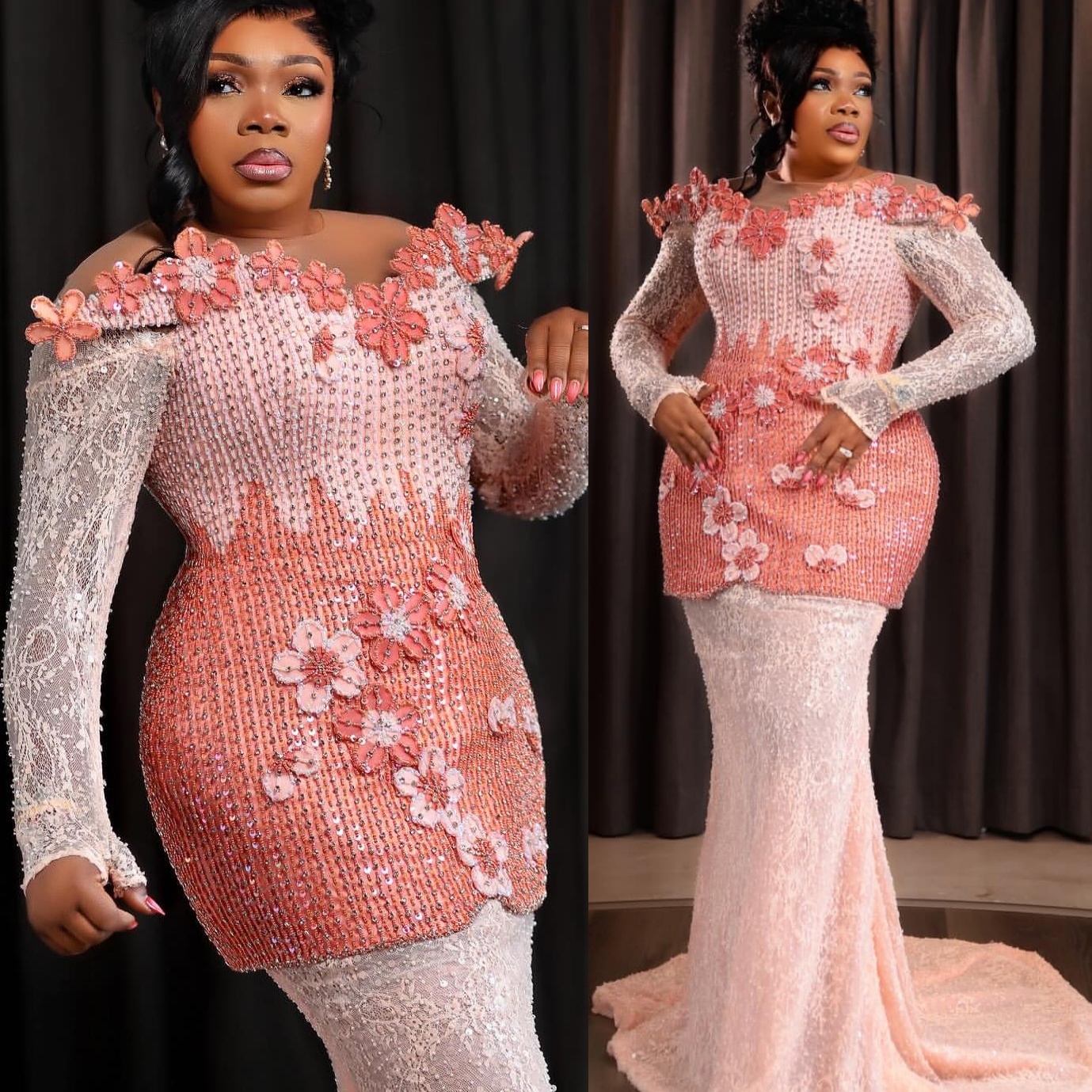 Pink Mermaid Prom Dresses 2025 Beaded Flowers Lace Vintage Evening Formal Party Second Birthday Engagement Gowns Plus Size Dress For Special Occasions