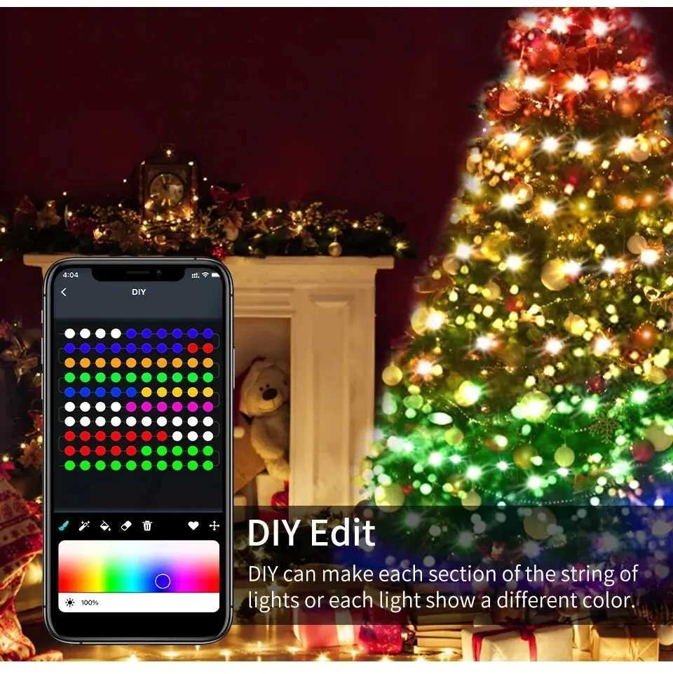 5M/10M/20M RGBIC LED Smart Fairy Lights Bluetooth APP Control String Light DIY for Christmas Party Wedding Home Decoration XJ250612