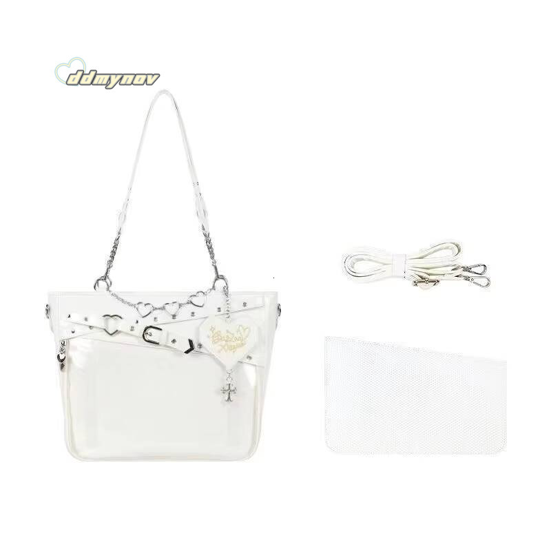 New Original Spicy Girl Cool Ita Large Capacity Transparent Pain Layer Crossbody Love Chain Ulzzang Shoulder Bag ddmynov