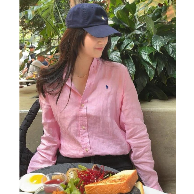 American Casual Linen Shirts Designer Blouses Womens Loose Lapel Neck Shirts Colorful Embroidery Women Fashion Long Blouses Tops