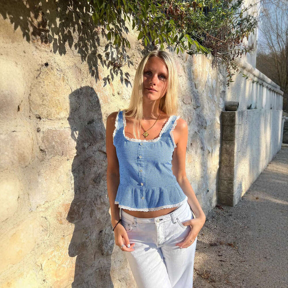 hoodie Women's Wear Summer New Women's Versatile Plaid Lace Trim Vest Bra Top jacket