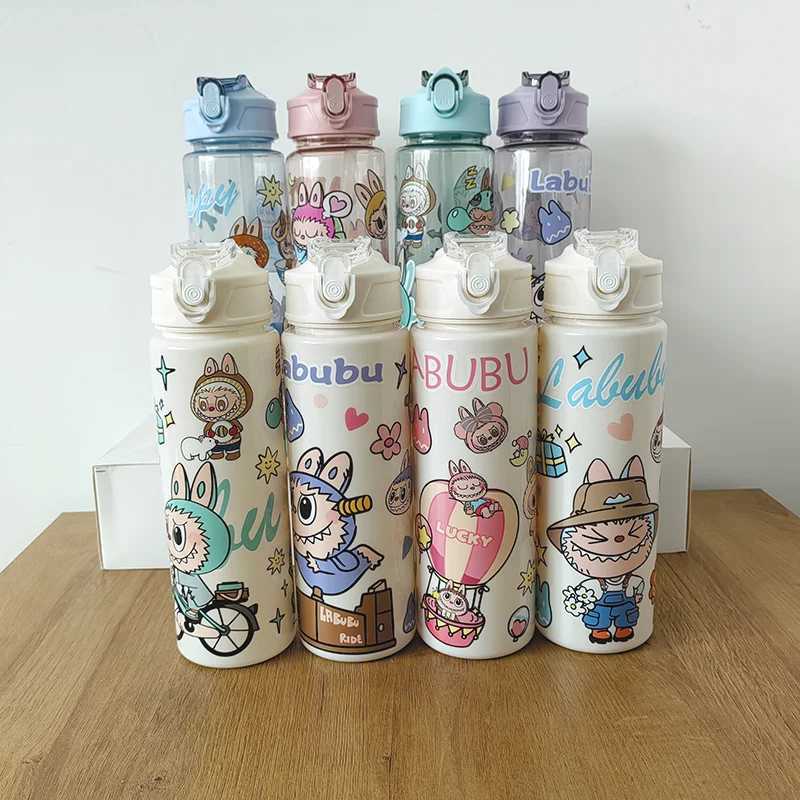 Cartoon Labubu Water Bottle Leakproof High-capacity Plastic Straw Cup Portable for Outdoor Travel School Camping Anime Supplies W250613