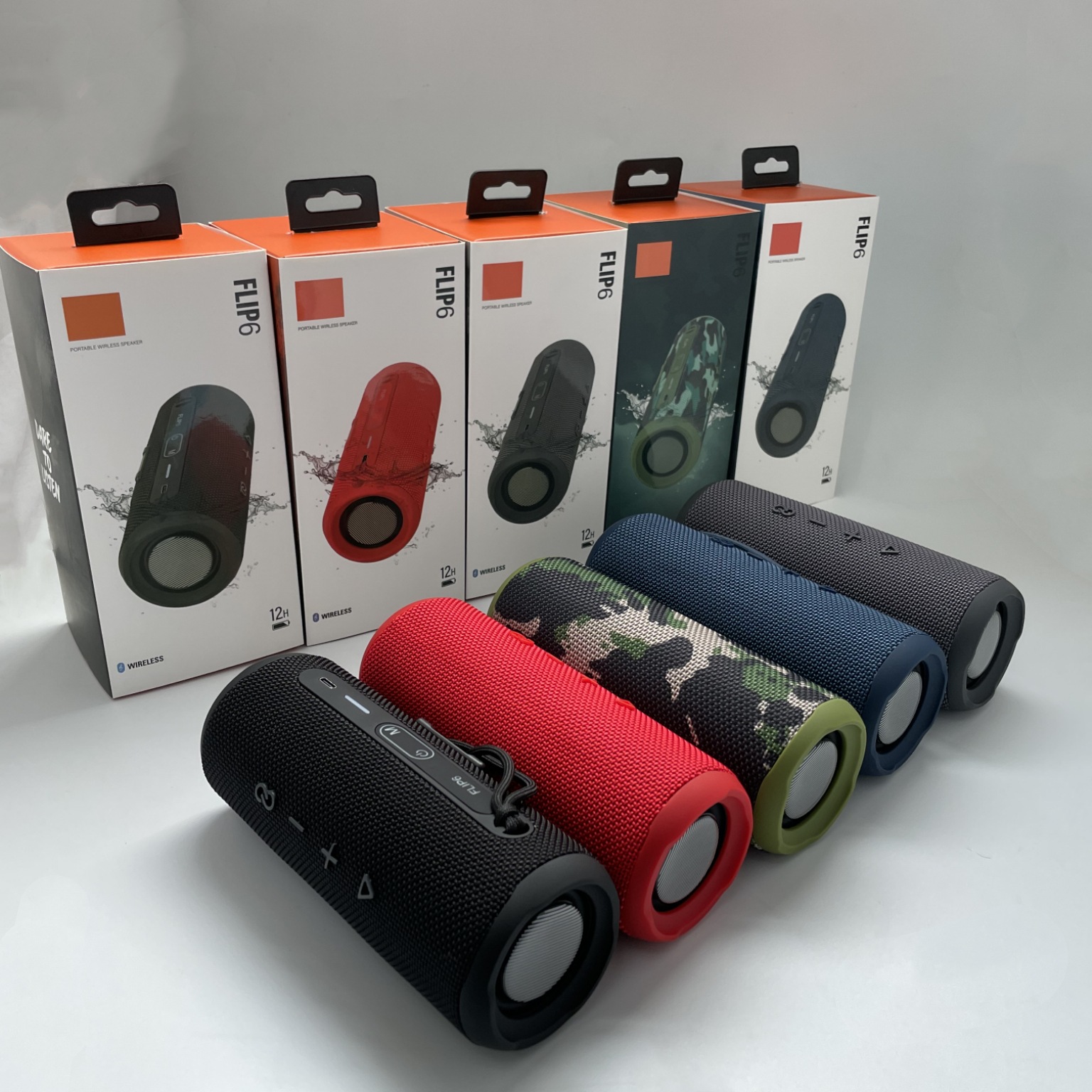 Top with Flip 6 portable Bluetooth speaker, Flip6 powerful sound and deep bass, IPX6 waterproof + dust speaker Flip6