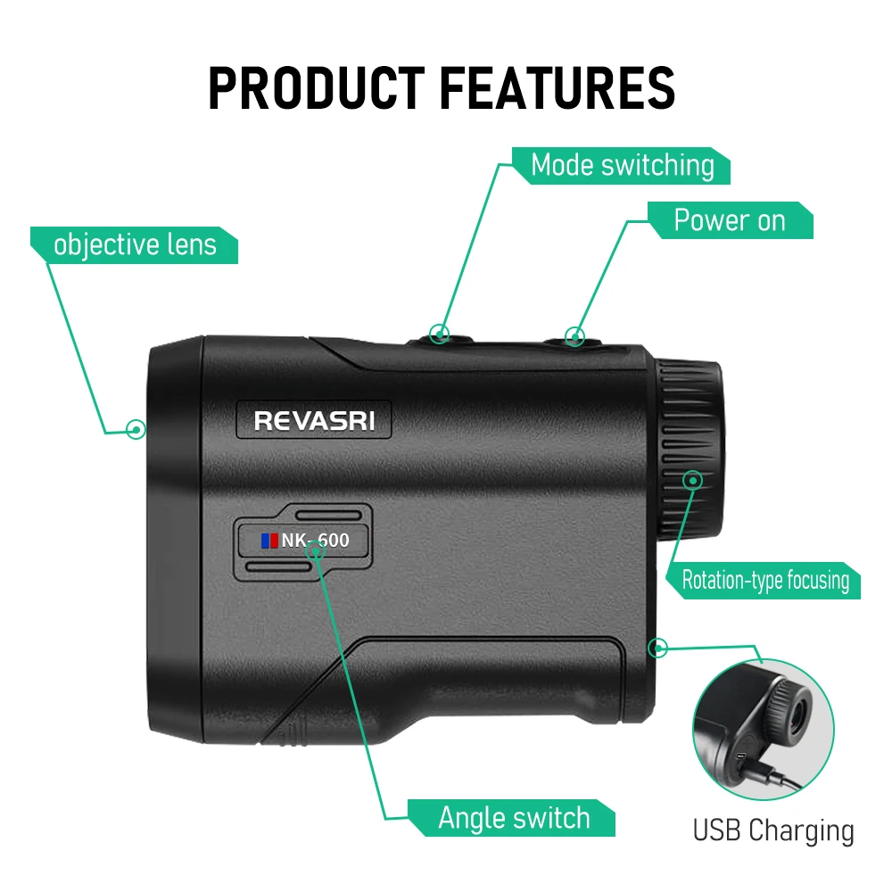 REVASRI 600M/Yards Golf Laser Rangefinder with Slope Compensation Flagpole Lock Vibration USB Rechargeable for Golfing