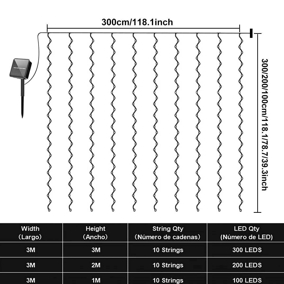 1 Pack 300 LED Solar Curtain Light Outdoor 8 Modes Fairy Lights IP44 Waterproof Garden Wall Christmas Decor 9.8Ftx9.8FtXJ250612