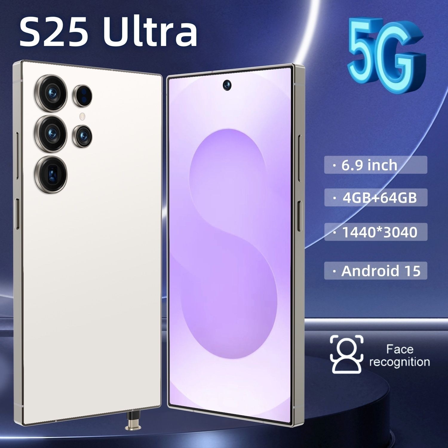 S25 Ultra Smartphone - Écran AMOLED 6,8 pouces, Face ID, stockage 1 To, haute capacité, multimédia