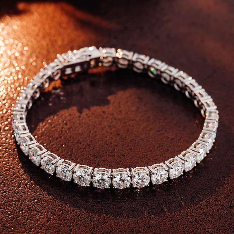 OACOCA 6mm Tennis Bracelet Round Brilliant Cut Mossanite Tennis Chain 925 Silver Claw Setting Tennis Bracelet Hip Hop Fine Jewelry
