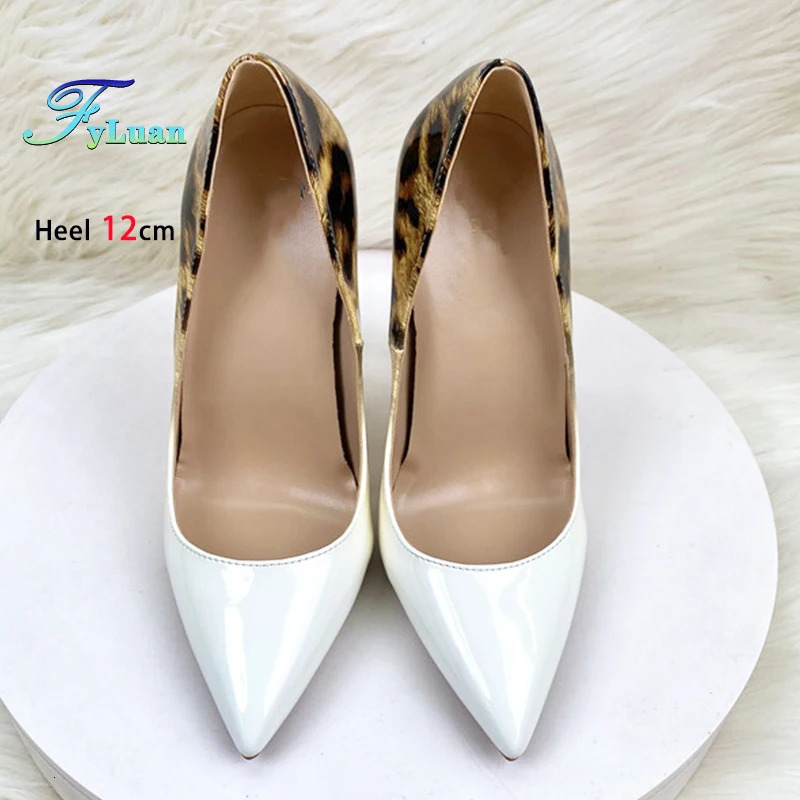 White Leopard Print Stiletto High Heels Gradient Color Fashion Pointed Fetish Shoes 8-12CM Shallow Mouth Plus Size Womens Pumps 250612