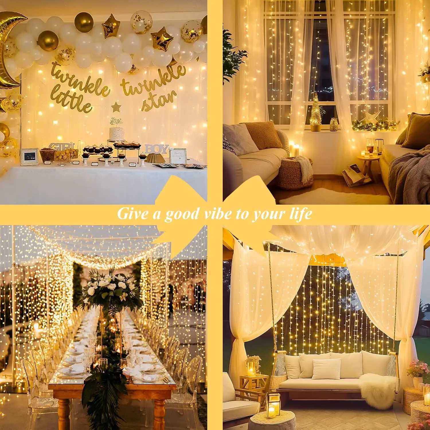 300 LED Remote Control Christmas Curtain Lights Plug-in Fairy Warm White String for Window Wall Bedroom Wedding Party DecorationXJ250612